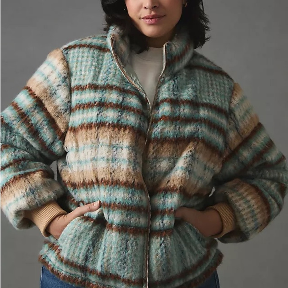 Anthropologie Plaid Puffer Jacket